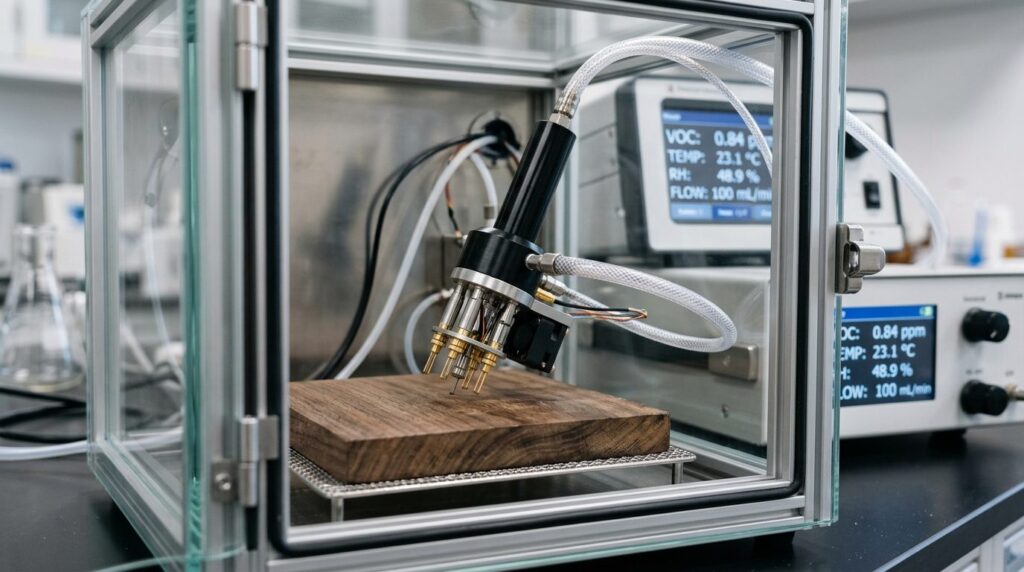 Close-up of a precision air quality testing apparatus measur