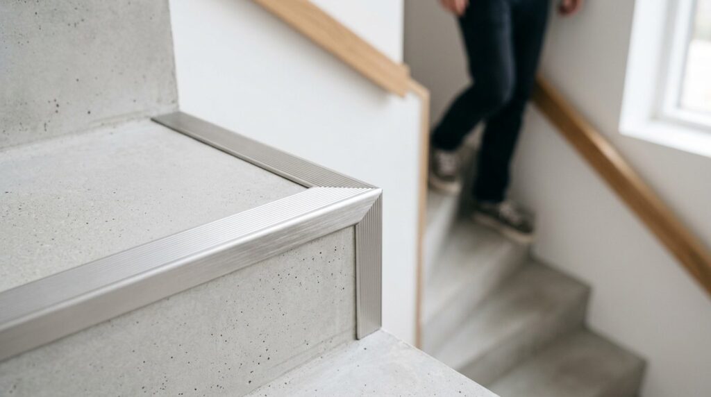 Close-up detail shot of a contemporary staircase corner show